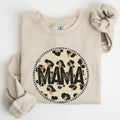 Mama, Leopard Print Circle, Western, Cowboy Sweatshirt, Crew Neck, Women's, Crewneck