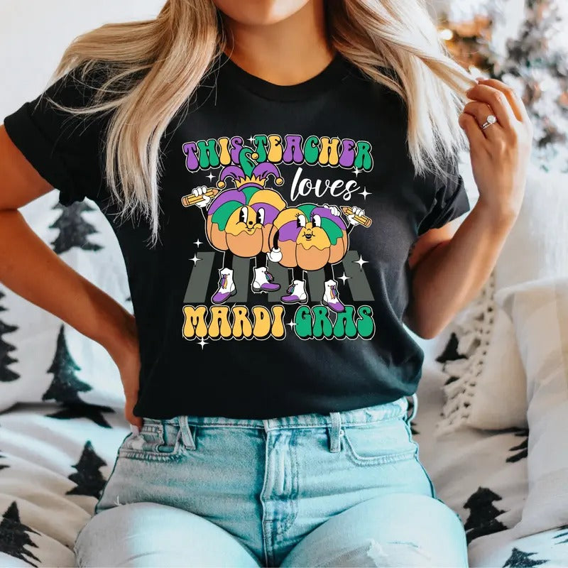 Mardi Gras Teacher T-Shirt, Mardi Gras Louisiana Shirt, Teacher Appreciation Tee, Mardi Grass Carnaval Tee, Mardi Grass Festival Short Sleeve.
