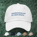 Marshmallows Are For Team Players Dad Cap | Severance-Inspired Embroidered Hat | Severance Quote Hat | Severance Gifts | Severance Merch