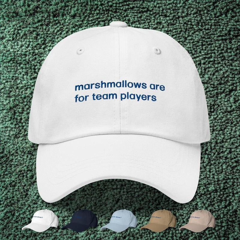 Marshmallows Are For Team Players Dad Cap | Severance-Inspired Embroidered Hat | Severance Quote Hat | Severance Gifts | Severance Merch