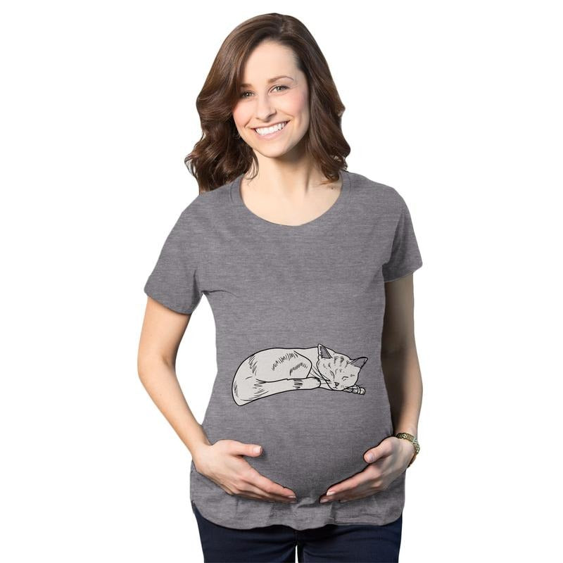Maternity Cat On Baby Bump T Shirt Funny Adorable Kitty Pregnancy Tee Funny Graphic Maternity Tee Cute Pregnancy Tees With Plus Sizes Funny Cat Short Sleeve Funny Maternity Shirts