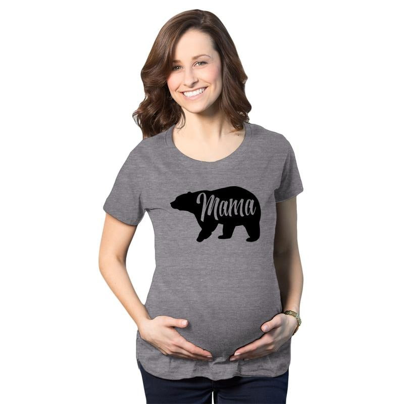 Maternity Mama Bear Funny Pregnancy T shirt Novelty Gift for Mom Mothers Day Funny Graphic Maternity Tee Cute Pregnancy Tees With Plus Sizes Mother's Day Maternity Wear Funny Animal Short Sleeve Funny Dark Grey