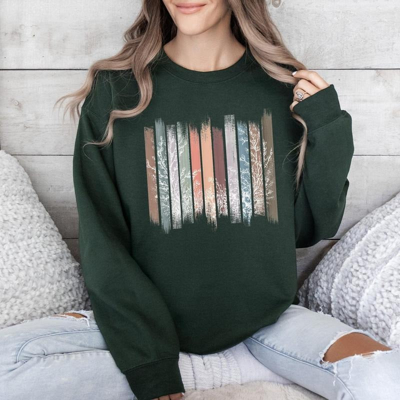 Meadow Vines, Flowers, Nature, Botanical Stripes Sweatshirt