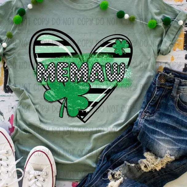 Memaw  Clover Heart DTF Transfers - THIS IS NOT A SHIRT