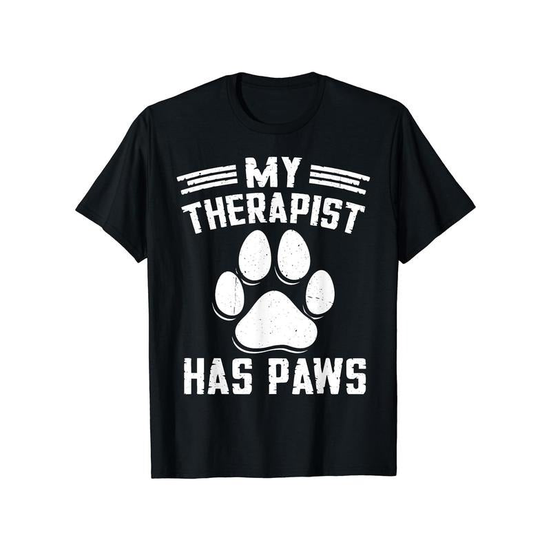 Men's 100% Cotton 'My Therapist Has Paws' Cute Dog & Cat Print T-Shirt - Casual Round Neck, Short Sleeve Tee for Pet Lovers  made in usa