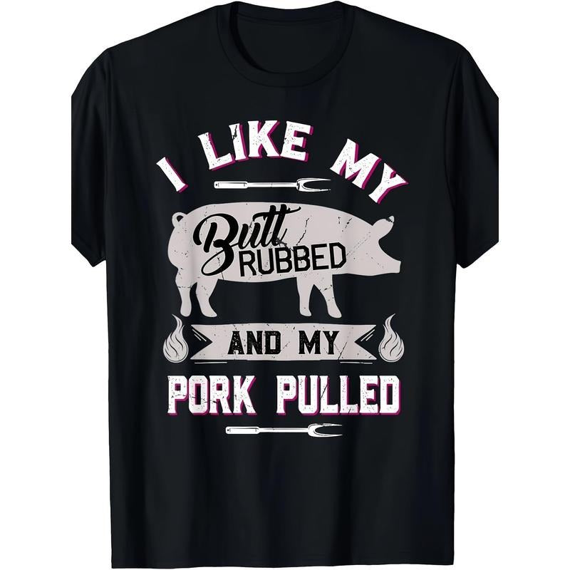 Men's BBQ Grilling Humor Graphic Tee - Breathable Cotton, Short Sleeve, Crew Neck T-Shirt | Casual Summer Wear with Unique Pig Print Design | Machine Washable made in usa