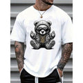 Men's Casual Cartoon Bear Print Round Neck Short Sleeve T-Shirt, Summer Made In USA