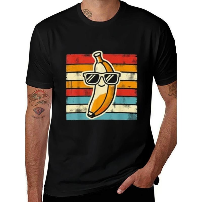 Men's Casual Cotton T-Shirt with Banana Print - Soft, Stretchy Short Sleeve Tee for All Seasons made in usa