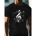 Men's Casual Crew Neck T-Shirt with Intricate Treble Clef Print - Lightweight, Breathable Cotton for Summer Comfort Made in USA