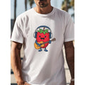 Men's Crew Neck Short Sleeve T-shirt With Adorable Cartoon Strawberry Playing Guitar Graphic Print, Casual Comfy Lightweight Top For Daily And Outdoor Wear Made in USA
