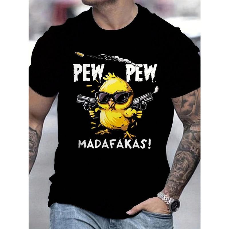 Men's Fashion Dual Gun & Chicken Print Short Sleeve Casual T-Shirt Made in USA