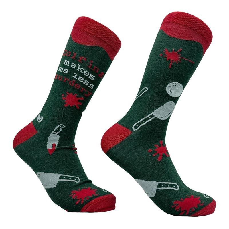 Men's Golfing Makes Me Less Murdery Socks Funny Golf Lovers Footwear Funny Graphic Socks Comfortable Fitted Spandex Cotton