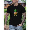 Men's Pineapple Print Casual T-Shirt - Breathable Polyester, Crew Neck, Short Sleeve - Perfect for Summer made in usa