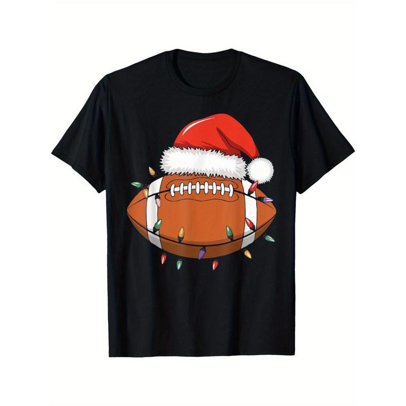 Men's Santa Football Player Christmas Tee - Funny & Comfy Cotton Short Sleeve Shirt for Holiday Season made in usa