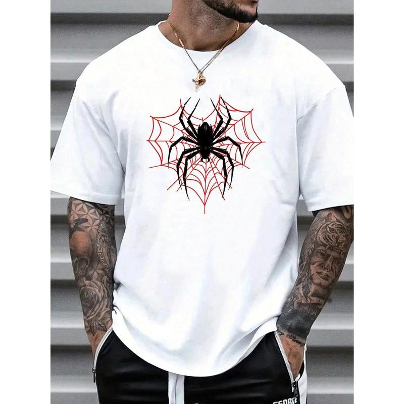 Men's Spider Print Round Neck Short Sleeve T-Shirt Made in USA