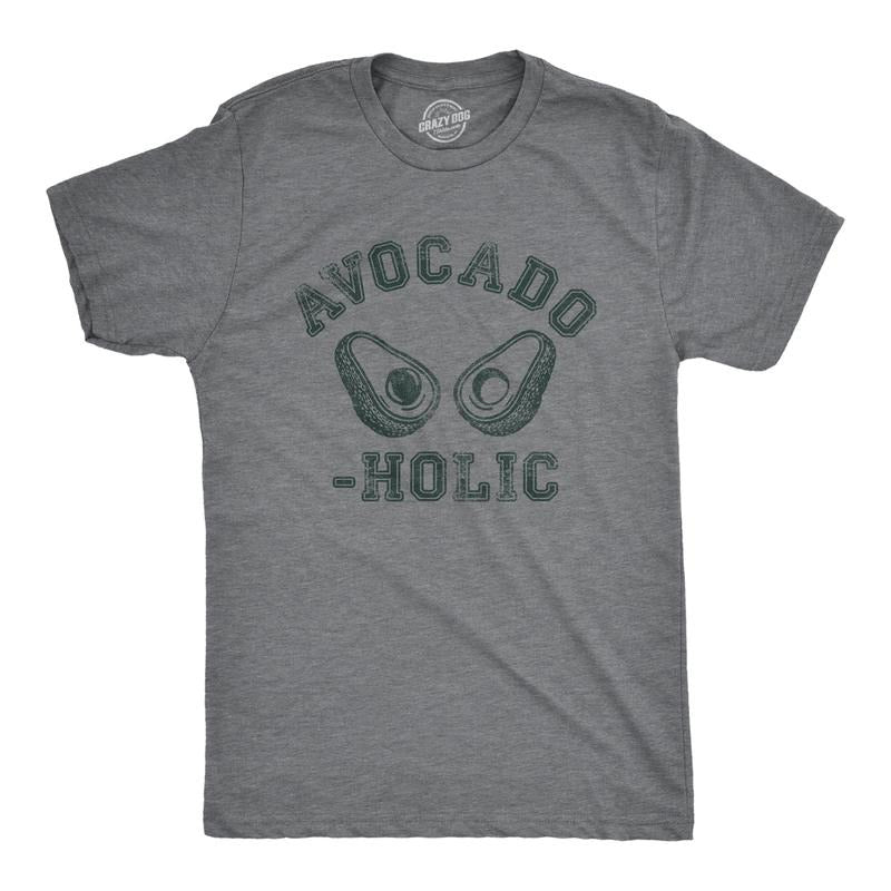 Mens Avocado Holic T Shirt Funny Guacamole Lovers Addict Tee For Guys Mens Funny T Shirts Cool Tees Soft Stylish Casual Menswear Sarcastic T Shirt for Men Funny Food T Shirt Novelty Tees for Men Dark Grey