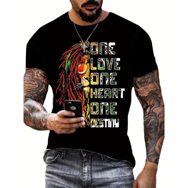 Mens Bold Lion Print T-Shirt - Lightweight, Quick-Dry, Short Sleeve Crew Neck Tee for Outdoor Adventures - Durable & Breathable Mens Clothing Made in USA