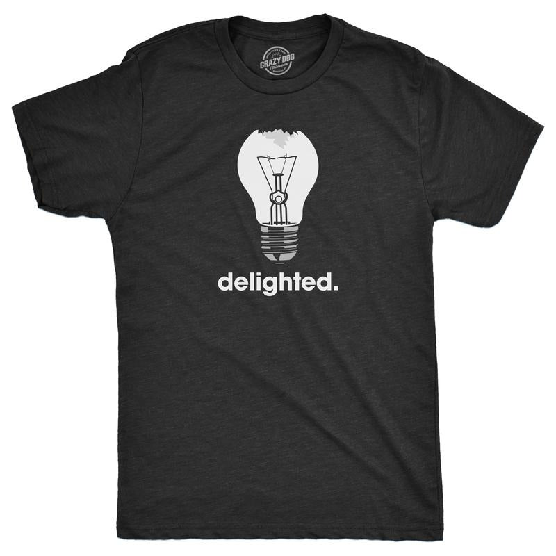 Mens Delighted T Shirt Funny Broken Smashed Light Bulb Joke Tee For Guys Mens Funny T Shirts Cool Tees Soft Stylish Casual Menswear Funny Sarcastic T Shirt Novelty Tees for Men Black -