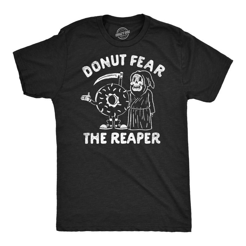 Mens Funny T Shirts Donut Fear The Reaper Sarcastic Graphic Novelty Tee for Men Mens Funny T Shirts Cool Tees Soft Stylish Casual Black -