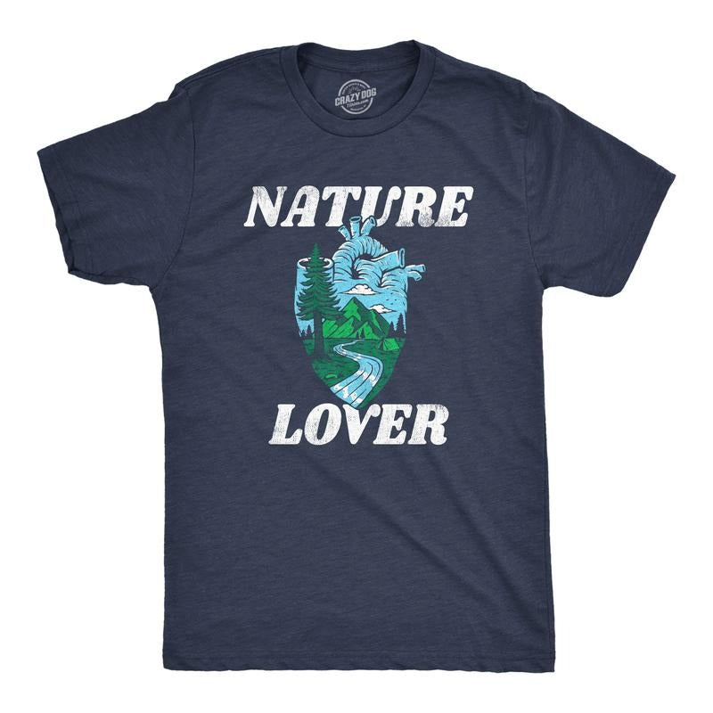 Mens Nature Lover T Shirt Funny Cool Outdoors Hiking Camping Heart Tee For Guys Mens Funny T Shirts Cool Slimming Tees with Plus Sizes Funny Camping T Shirt Novelty Tees for Men Navy -