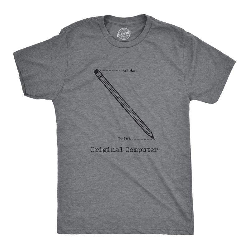 Mens Original Computer T Shirt Funny Pencil Eraser Analog Joke Tee for Guys Mens Funny T Shirts Cool Tees Soft Stylish Casual Menswear Funny Sarcastic Short Sleeve Novelty Tees for Guys Dark Grey
