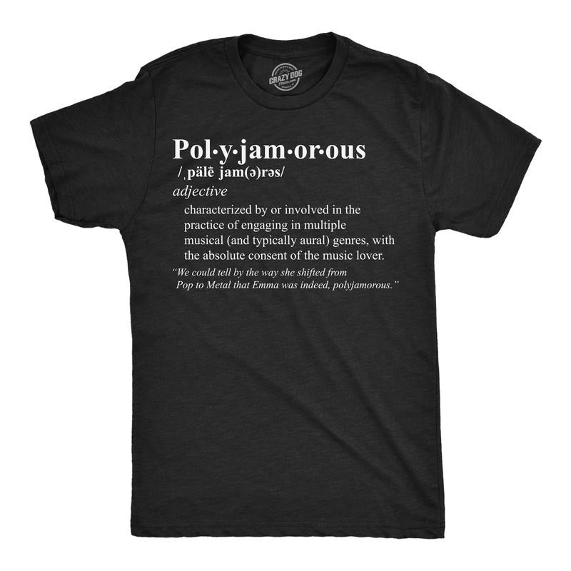 Mens Polyjamorous Definition Funny T Shirts Sarcastic Music Tee for Men Mens Funny T Shirts Cool Tees Soft Stylish Casual Menswear Sarcastic Apparel for Men Funny Music Short Sleeve Novelty Tees for Black -