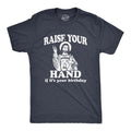 Mens Raise Your Hand If It's Your Birthday T Shirt Funny Jesus Christmas Graphic Tee Mens Funny T Shirts Cool Tees Soft Stylish Casual Menswear Christmas Apparel for Men Novelty Tees for Guys Navy