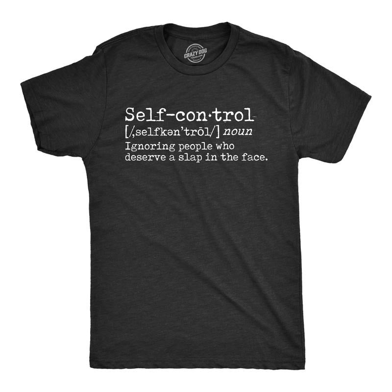 Mens Self Control Definition T Shirt Funny Anti Social People Joke Tee For Guys Mens Funny T Shirts Cool Tees Soft Stylish Casual Menswear Funny Sarcastic Short Sleeve Novelty Tees for Guys Black -