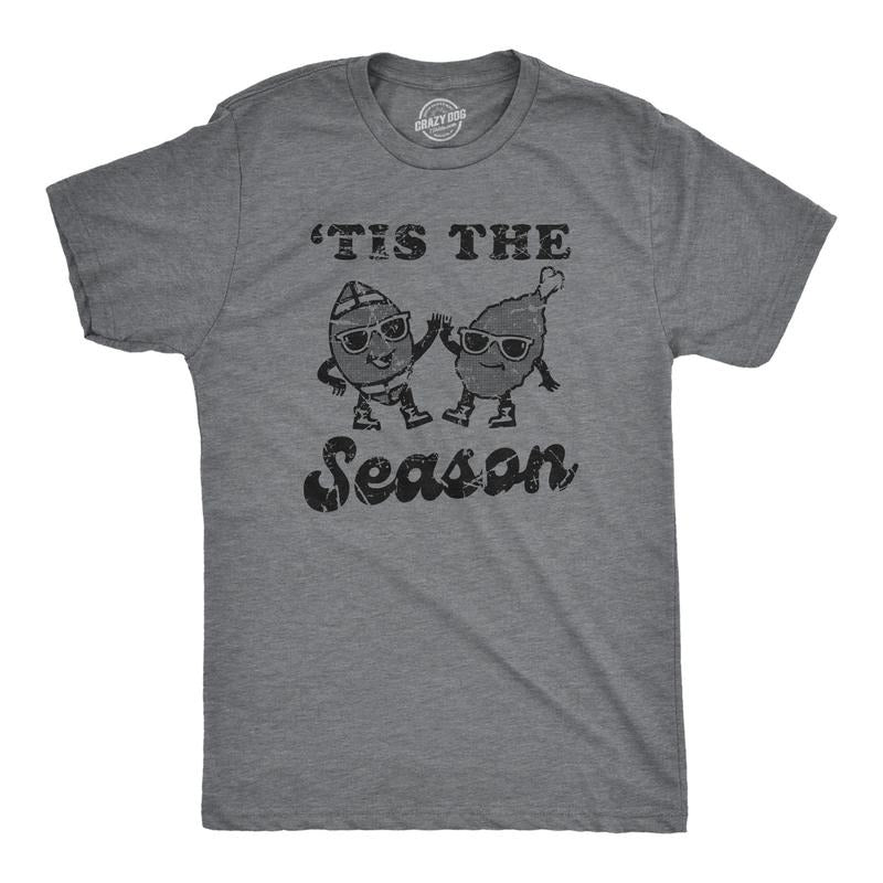 Mens Tis The Season T Shirt Funny Thanksgiving Turkey Football Lovers Tee for Guys Mens Funny T Shirts Cool Tees Soft Stylish Casual Menswear Thanksgiving Apparel for Men Funny Football Short Sleeve Dark Grey