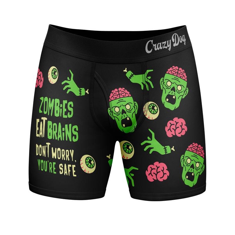 Mens Zombies Eat Brains Don't Worry You're Safe Boxer Briefs Funny Underwear for Guys Funny Graphic Boxers Dad Joke  Funny Zombie  Mens Novelty Boxer Briefs Black