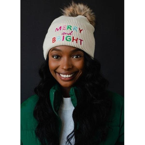 Merry & Bright Beige Beanie