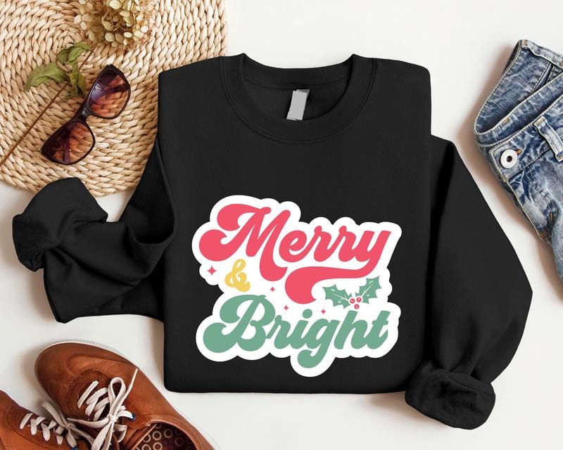 Merry And Bright Sweatshirt, Unisex Christmas Sweatshirt, Merry Christmas Hoodie, Cute Xmas Party Gift Sweater, Trendy Winter Holiday Hoodie