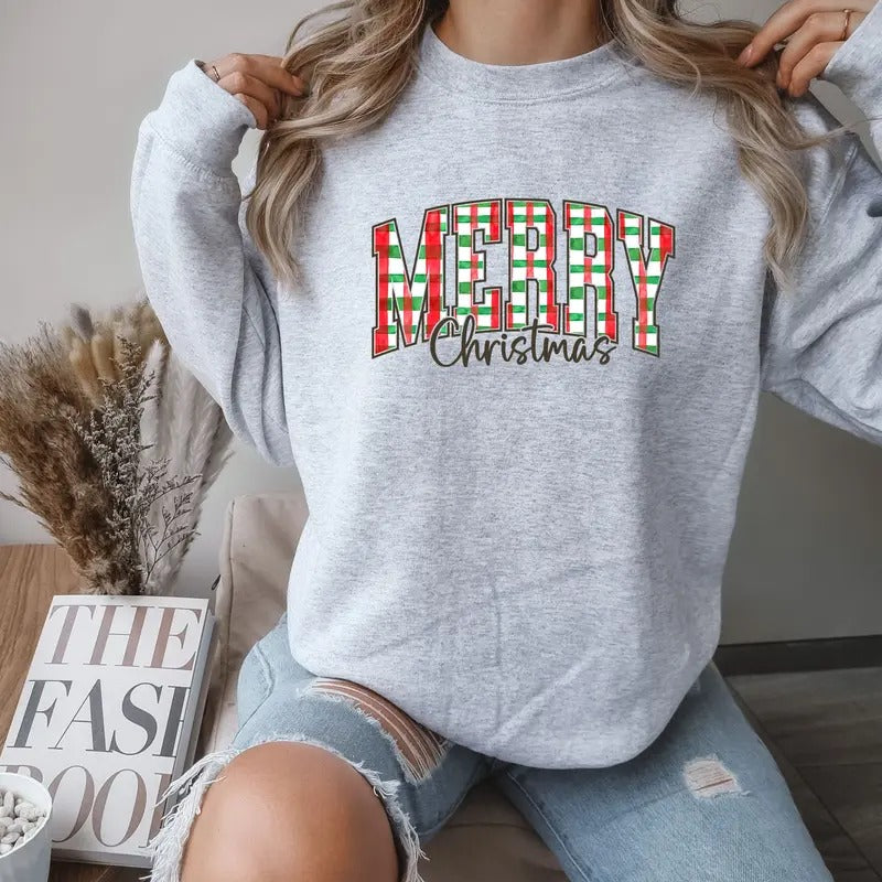 Merry Christmas Plaid design Crewneck Sweatshirt Comfortable Women
