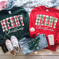 Merry Christmas Sweatshirt,  Plaid Sweater, Christmas Family crewneck, Xmas Gift Shirt, Woman Xmas Shirt, Cute Winter Holiday Sweater