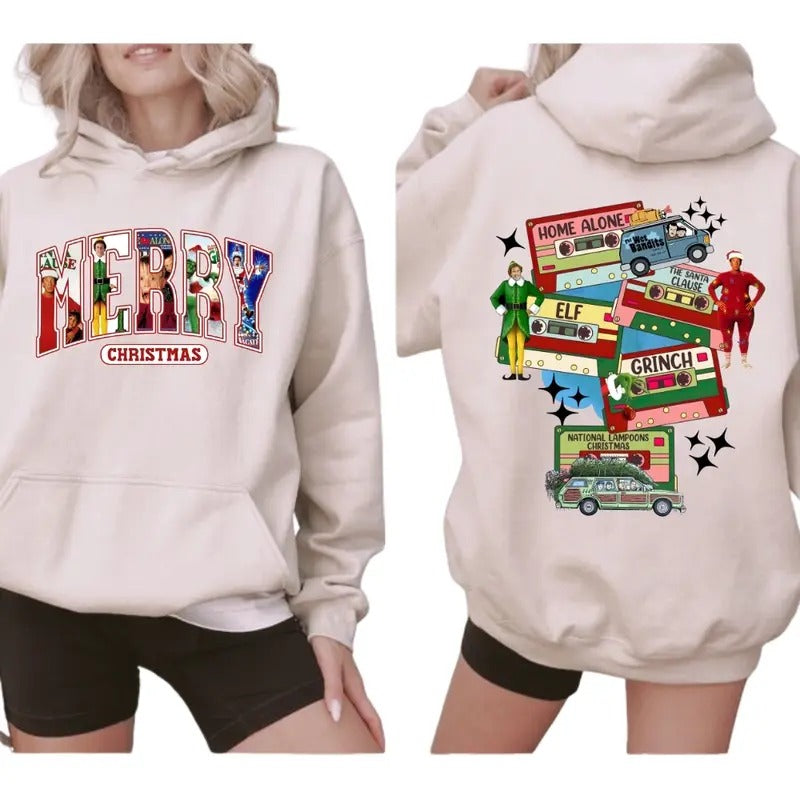 Merry Christmas Sweatshirt, Hoodie, T - Shirt, Christmas Santa Shirt, Merry And Bright 2 Sides Crewneck Sweatshirt, Hoodie