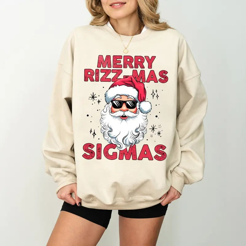 Merry Rizzmas Sigmas Santa Sweatshirt, Rizz the Season Santa Sweatshirt, Rizzler Santa Claus Shirt