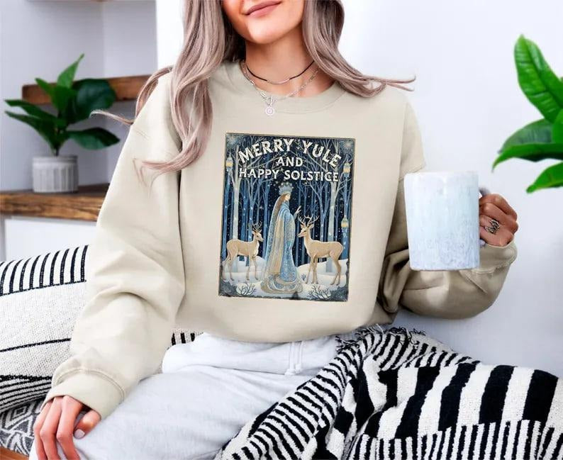 Merry Yule And Happy Solstice Sweatshirt, Yule Holiday Sweatshirt, Winter Solstice Shirt, Solstice Christmas Shirt, Winter Night Tee