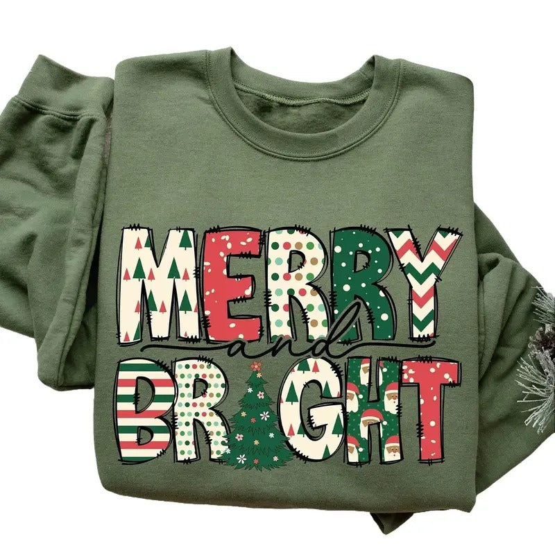 Merry and Bright Sweatshirt, Christmas Sweatshirt, Family Christmas Sweatshirt, Christmas Sweatshirts for Women, Merry Christmas Sweatshirt