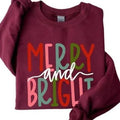 Merry and Bright Sweatshirt, Merry Christmas Minimalistic Christmas Sweatshirt, Family Christmas Sweatshirts for Women Cotton Comfortable