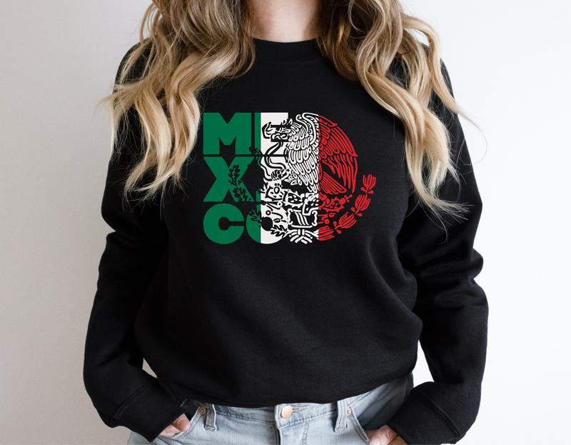 Mexico Flag Sweatshirt, Independencia De Mexico Hoodie, Unisex Mexican Festival Gift Sweater, Matching Mexican Eagle, Coat Of Arms Of Mexico Sweatshirt