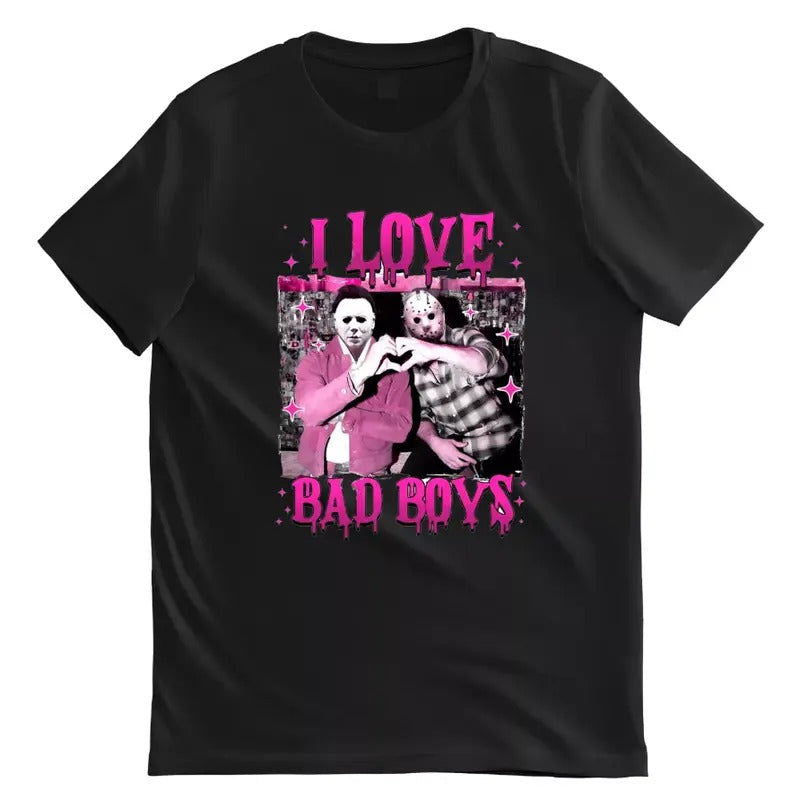 Michael Myers Jason Voorhees Heart Hand Shirt, I Love Bad Boys T-shirt