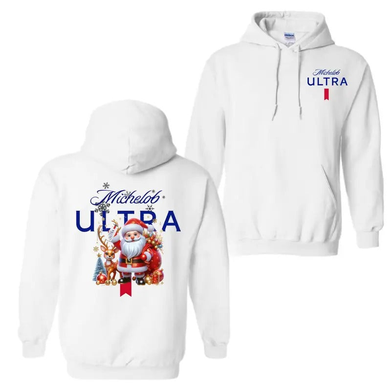 Michelob Ultra Santa Christmas 2 Sided Hoodie T-Shirt, Christmas 2024 Shirt, Unisex Shirt For Men And Women