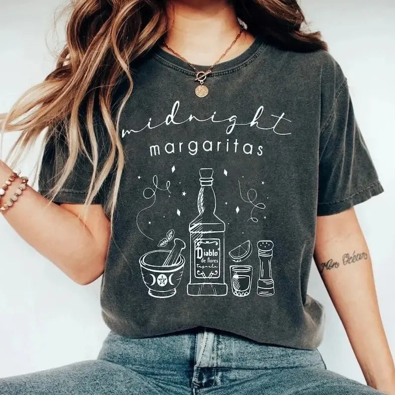 Midnight Margaritas Practical Magic Movie Ink Printed T-shirt, Witch Shirt, Cute Summer or Fall shirt, Basic Witch Tee