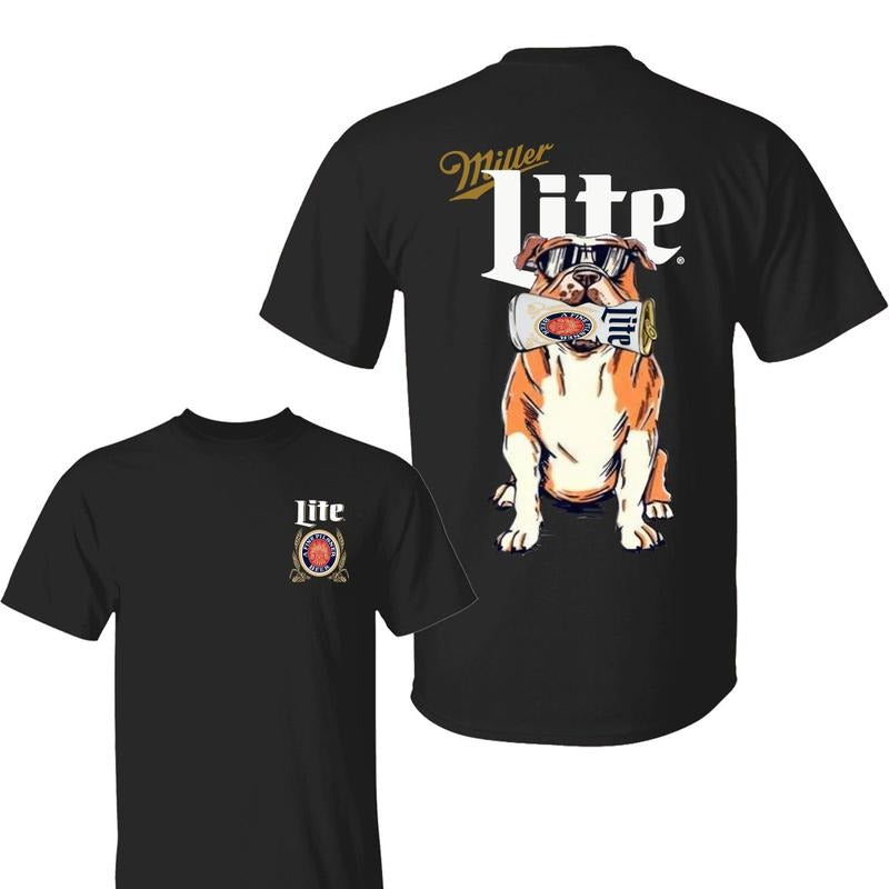Miler Lite Bulldog Shirt, Miler Dog Lover Shirts, Funny Beer with Cool Dog Unisex Cotton Fit, Full Sizes For Men, For...