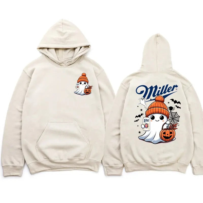 Miller Lite Ghost Pumpkin Halloween Unisex Double Side Hoodie , Sweatshirt & T-shirt