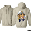 Miller Lite T-shirt Sweatshirt Hoodie- Featuring a stylish dog with a backwards cap and Miller Lite can, this Unisex hoodie is perfect for those who enjoy a laid-back and playful vibe