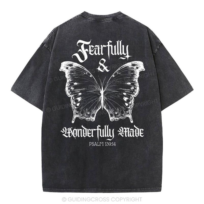 [ Mineral Wash ] Fearfully And Wonderfully Christian Washed Shirt Jesus Graphic Washed Style Shirt