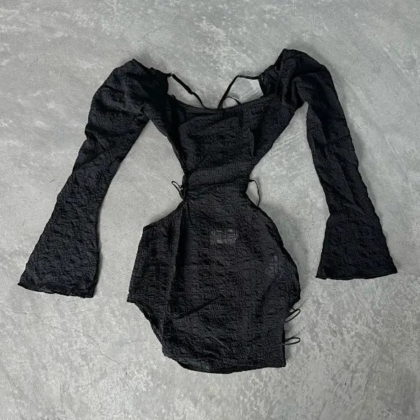 Mini Black Bell Sleeve Dress with Cut-Out