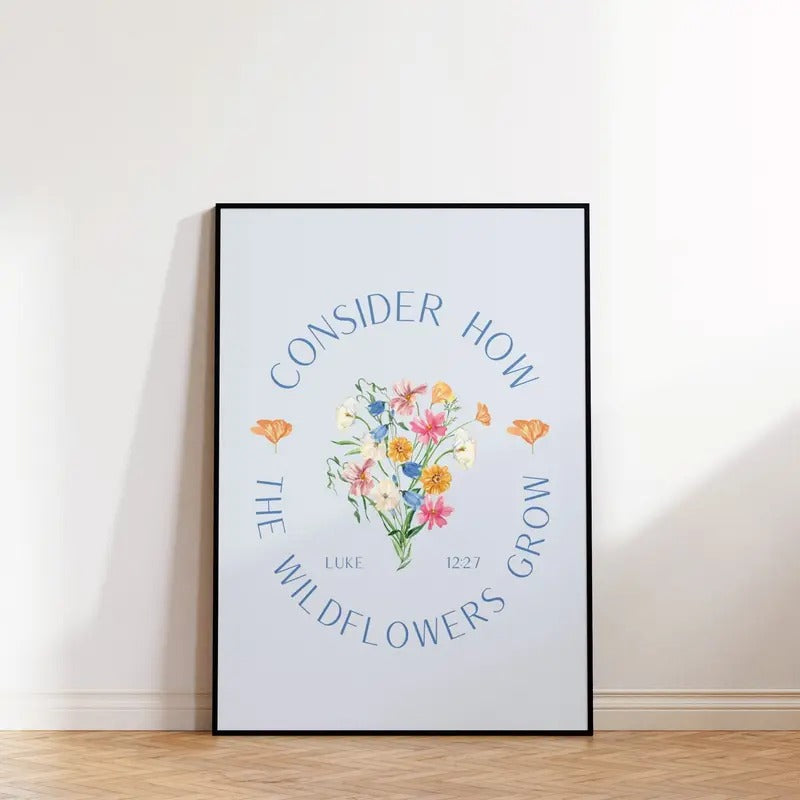 Modern Scripture Wall Art, Modern Christian Print, Jesus Art Print, Luke 12 27 Spiritual Wall Art, Christian Floral Print, Poster Prints No Frame, Wall Decoration, Gifts For Birthday Landscape Ornaments