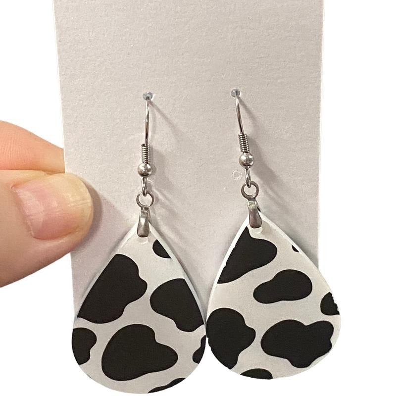 Moo Cow Print teardrop earrings
